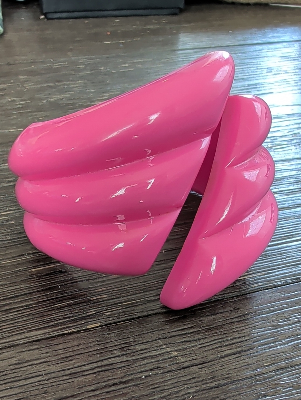1980s West Germany Signed Yo Bright Pink Resin Cuff Bracelet